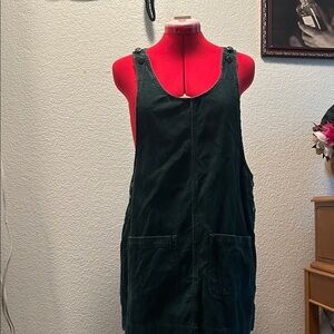 Dark Green Corduroy Pinafore Dress